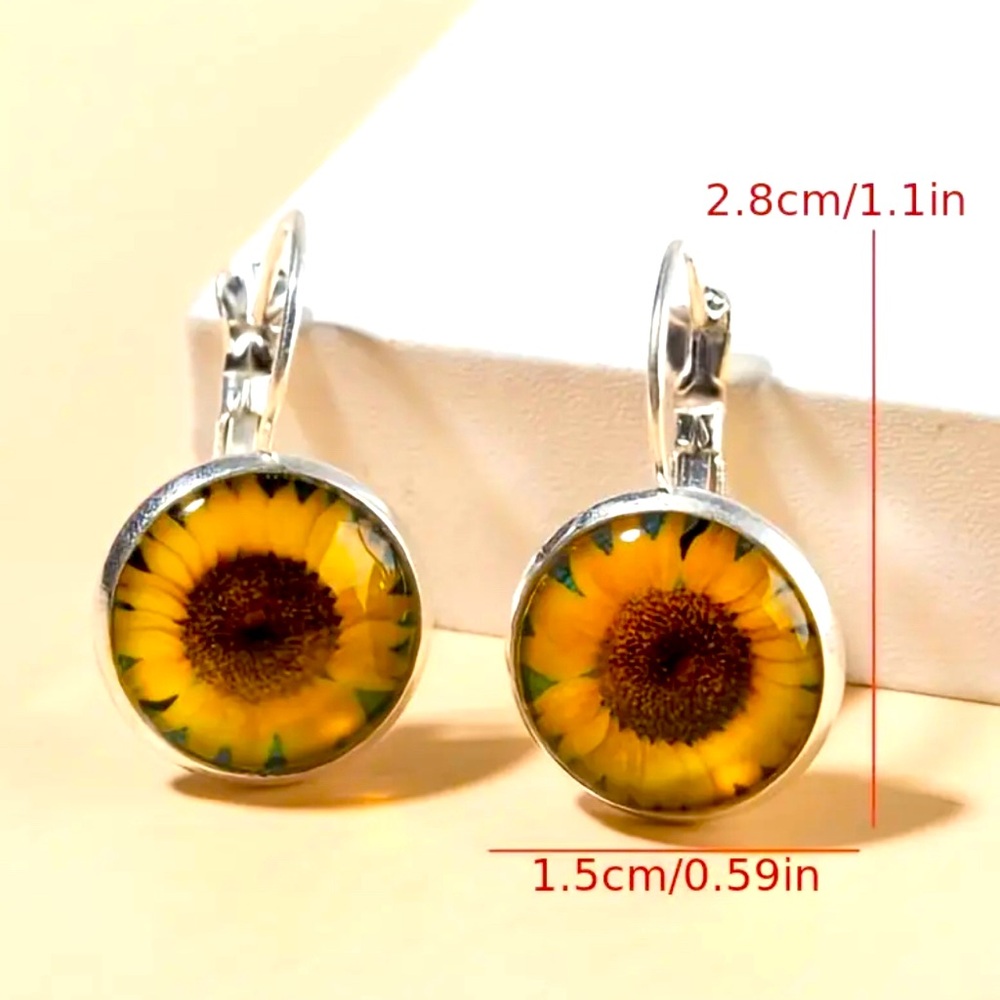 2/$25 Sunflower Gemstone Earrings - Yellow and Silver NEW NWT - Picture 3 of 4